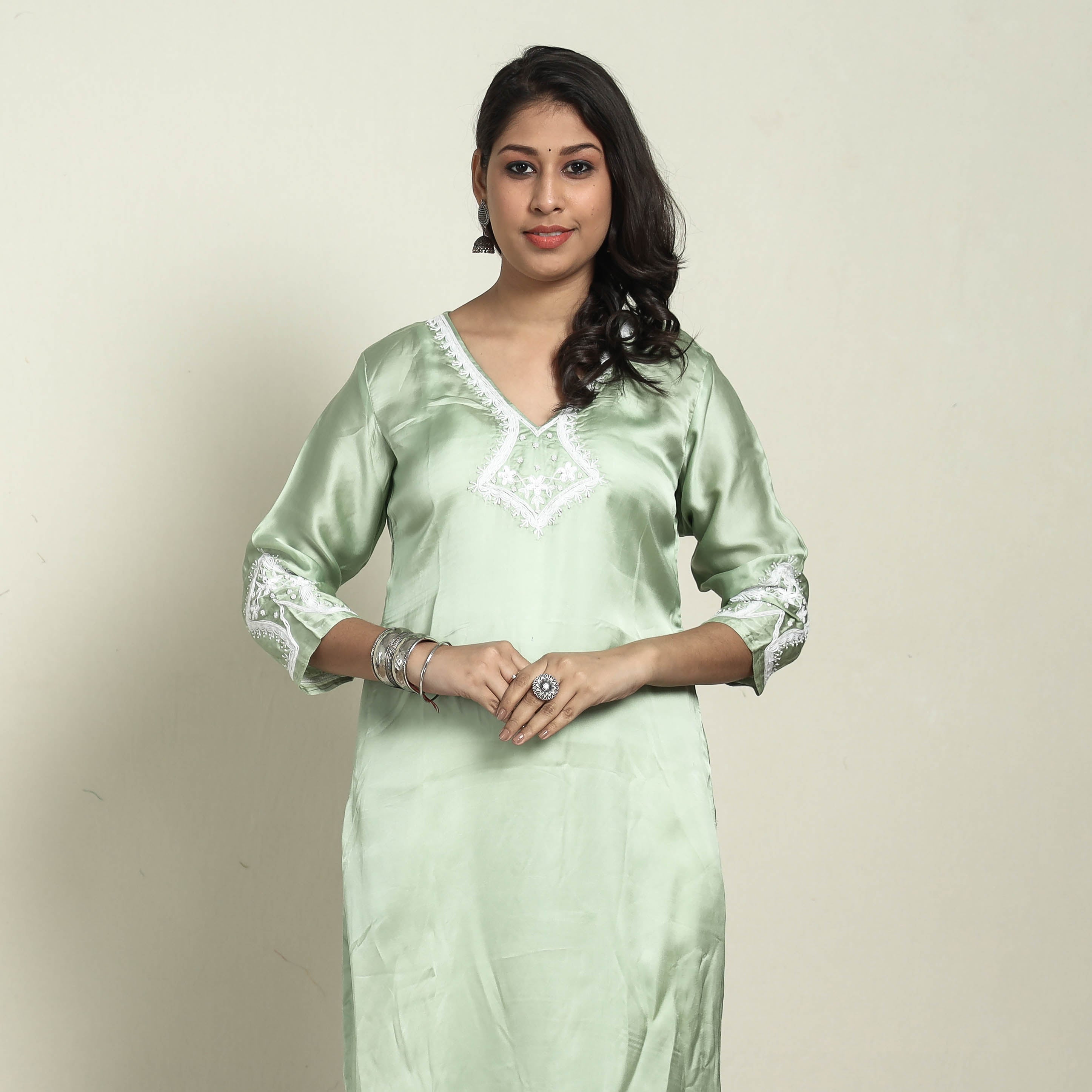 Buy Olive Green Modal Rayon A-Line Kurti Dress Online in India |  Colorauction